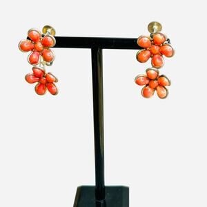 Vintage Coro Orange Coral Tone Flower ScrewBack Earrings